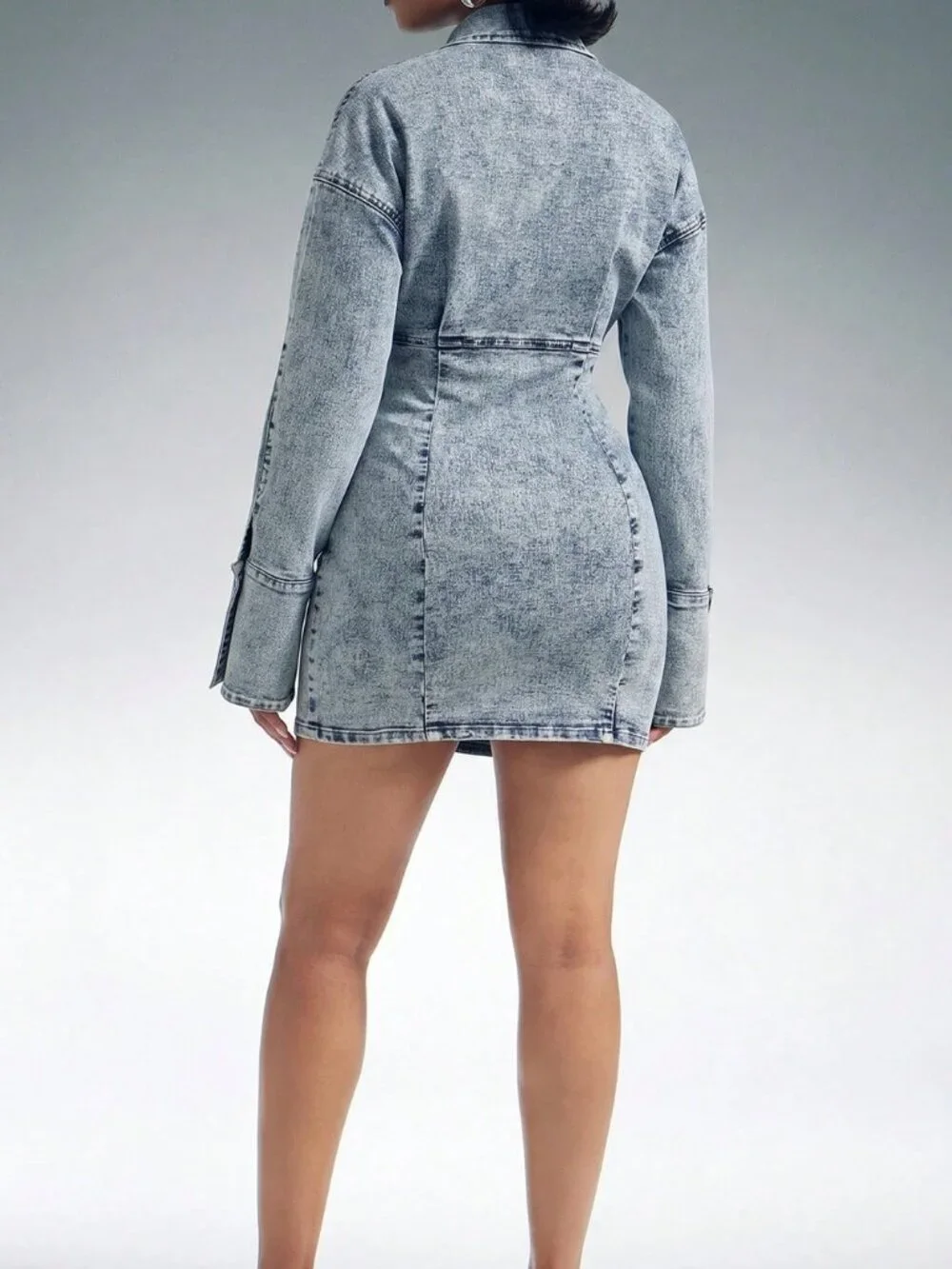 Light Wash Casual Women's Washed Front Zipper Slim Fit Mini Denim Dress